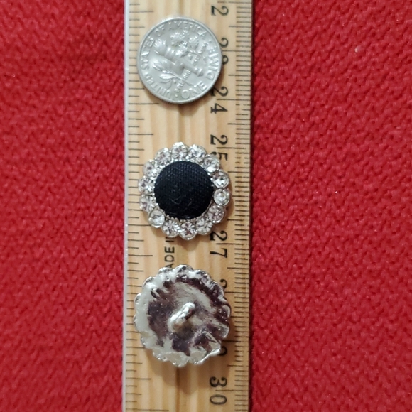 VINTAGE Pair of Black material covered button surrounded by clear rhinestones - Picture 3 of 6